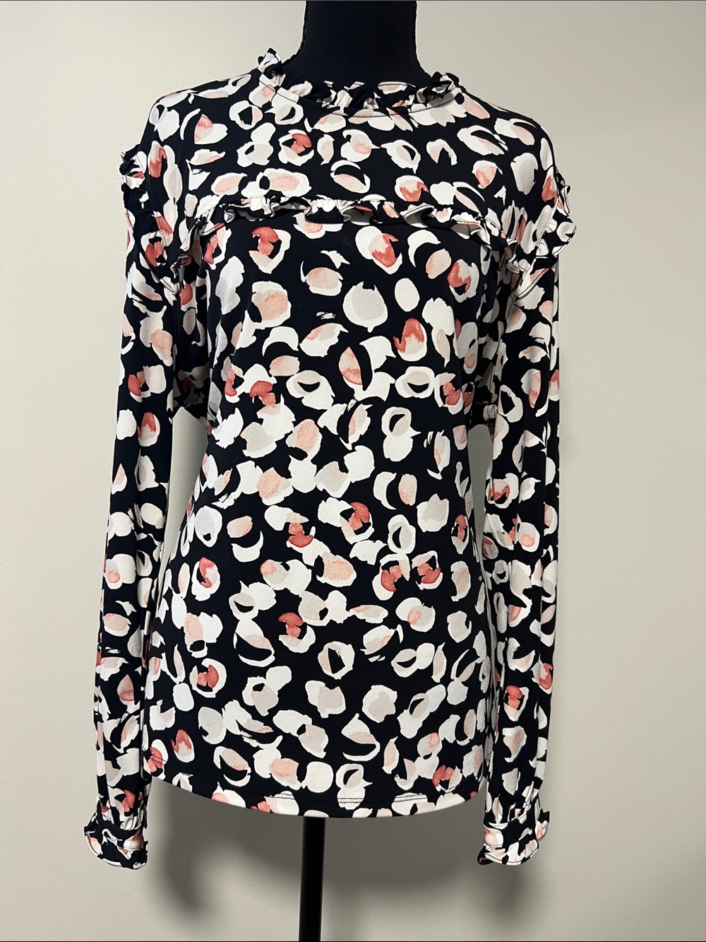 Karl Lagerfeld Paris Black Long-Sleeve Brushstroke Floral Tunic